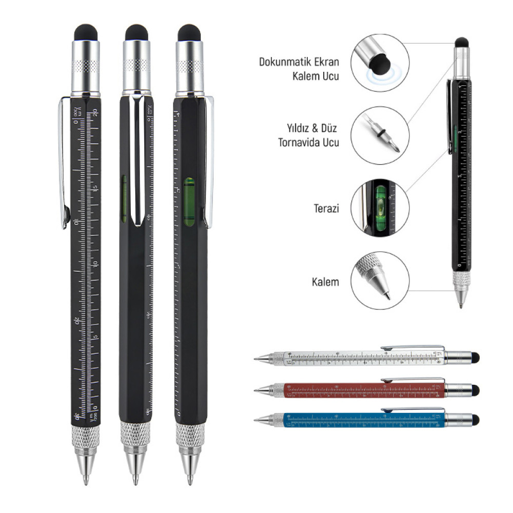 A6520 Promosyon Metal Su Terazili - Tornavidalı Touchpen Mühendis Kalem