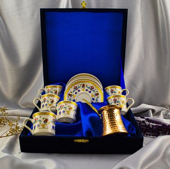 YALDIZSIZ 6’LI CEZVELİ PORSELEN FİNCAN TAKIMI